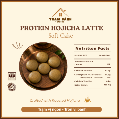 Bánh Protein Hojicha Latte – Nhẹ Vị Trà Rang, Mềm Thơm, Ít Ngọt