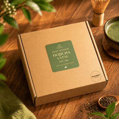 Bánh Protein Hojicha Latte – Nhẹ Vị Trà Rang, Mềm Thơm, Ít Ngọt