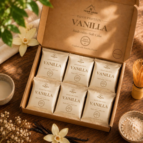 Bánh Protein Vanilla – Thơm Dịu Vani, Mềm Ẩm, Ít Ngọt, Phù Hợp Với Người Tập Luyện, Bận Rộn, Lành Mạnh, Healthy